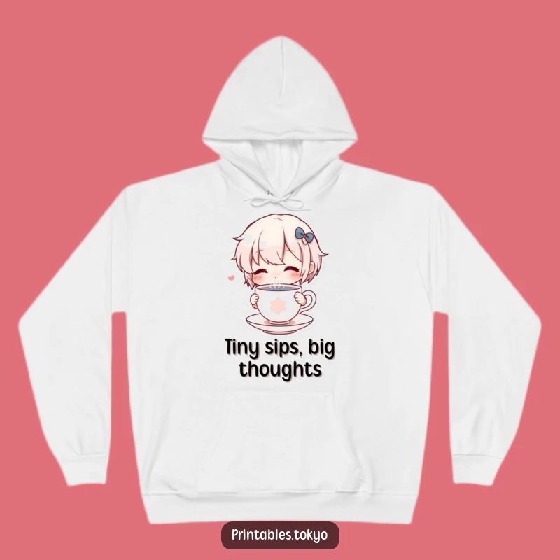 Funny Cozy Hoodie: Character Sipping Tiny Teacup, Warm and Hilarious Funny Gift for Cold Days