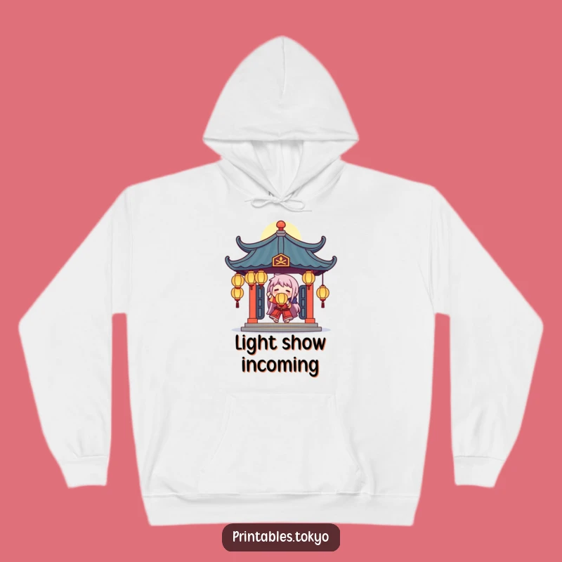 Funny Temple Juggler Hoodie: Glowing Lanterns Character, Cozy and Mystical Warmth