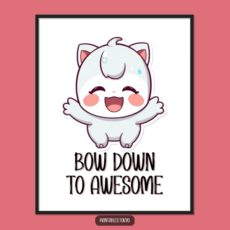 Funny Free Printable Wall Art: Bowing Character, Charming Downloadable Decor with a Smile