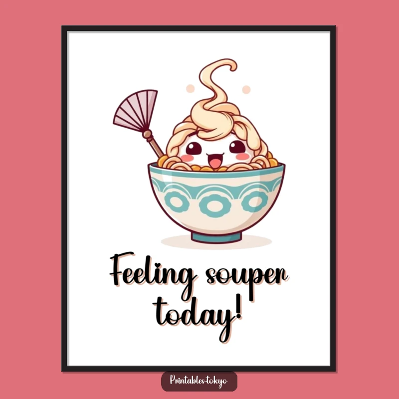 Funny Free Printable Wall Art: Happy Ramen Cooling Down, Quirky Downloadable