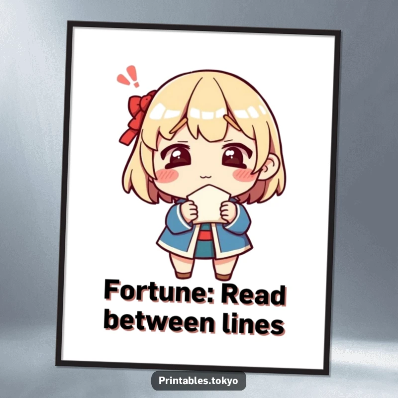 Funny Free Printable Wall Art: A character with a questioning look, holding an unopened fortune cookie, bringing quirky charm to any wall.