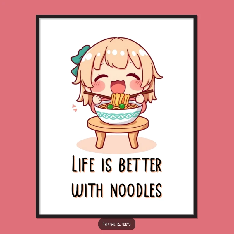 Free Printable Noodle Feast Wall Art: Character Enjoying Noodles - Funny Downloadable Decor!
