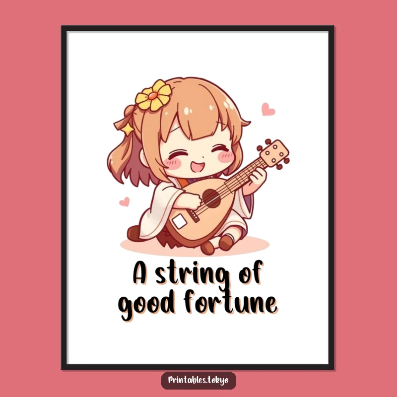 Free Printable Wall Art: Funny Shamisen Player Downloadable Decor, Japanese Music Art