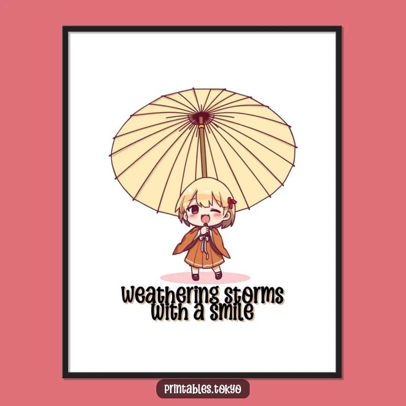 Free Printable Wall Art: Funny Umbrella Struggle Downloadable Decor, Japanese Humor Art