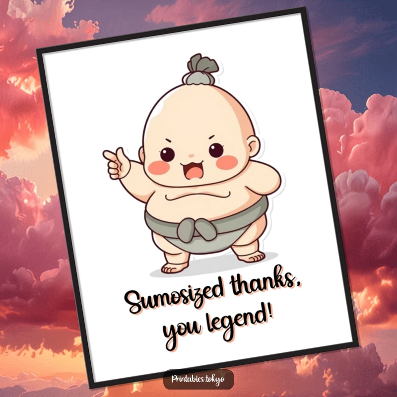 Funny Free Printable Wall Art: Character dressed as a sumo wrestler, playfully pointing with a confident and humorous expression.