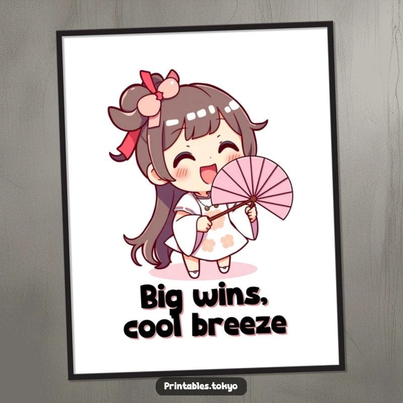 Funny Free Printable Wall Art: a character joyfully waving an oversized fan, adding a playful and breezy element to decor.