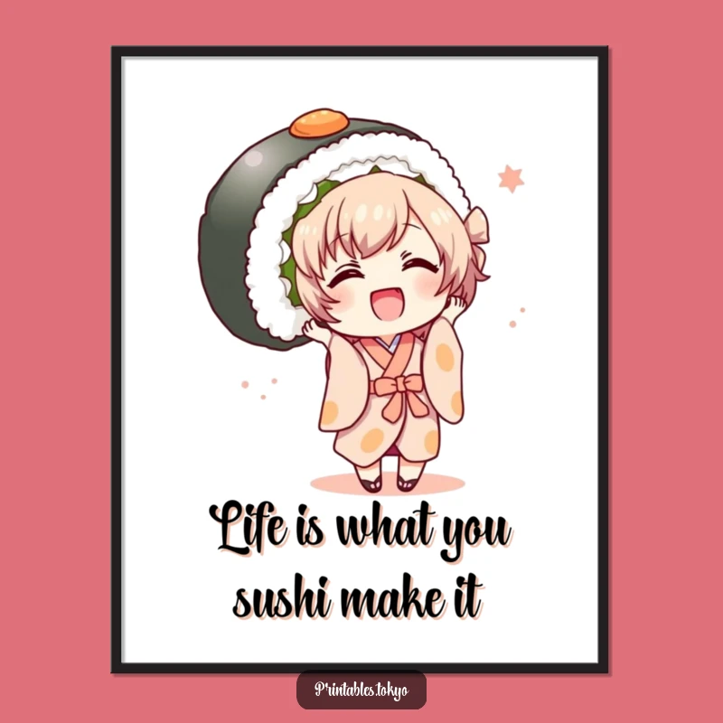 Funny Free Printable Kimono Sushi Wall Art: Joyful Feast, Quirky Downloadable Decor!