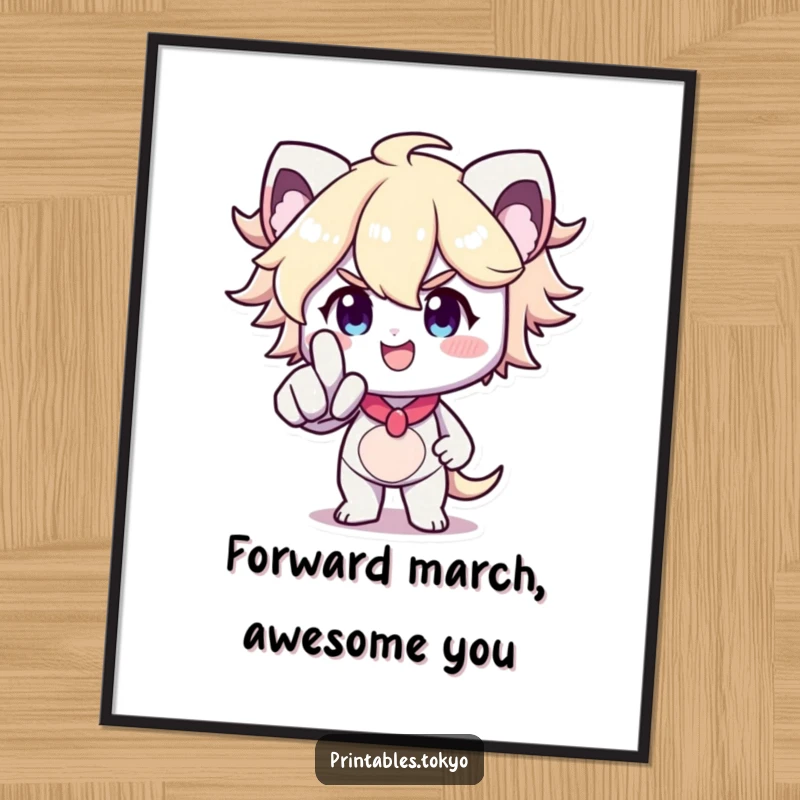 Funny Free Printable Wall Art with a determined character smiling brightly and pointing forward, symbolizing ambition and motivation with humor.