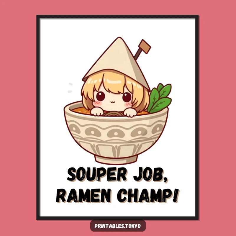 Funny Free Printable Wall Art: Quirky Ramen Hat Character Decor - Downloadable Art Gift