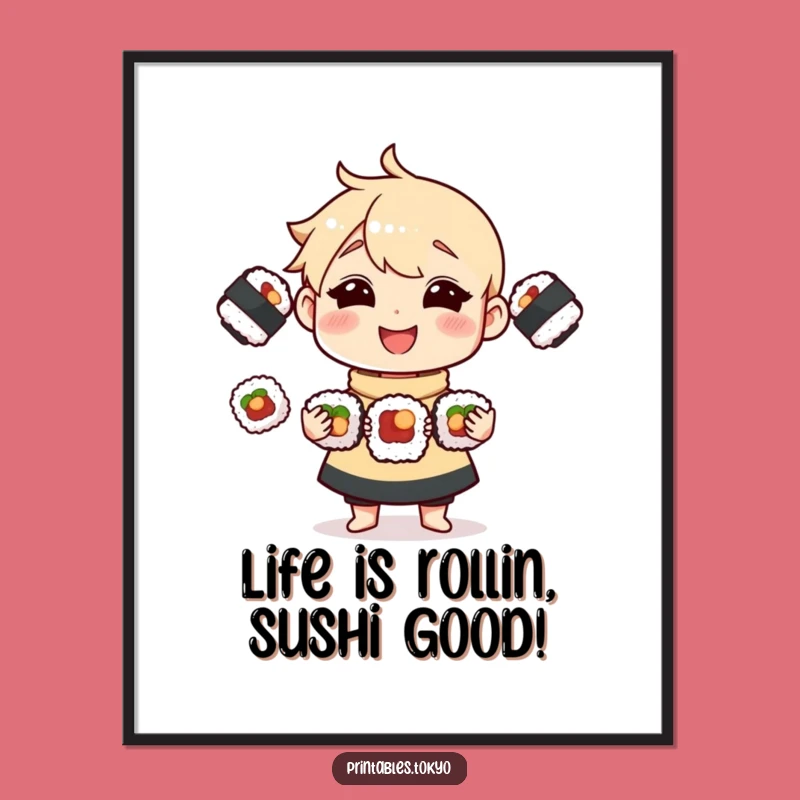 Funny Sushi Juggling Character Free Printable Wall Art, Hilarious Downloadable Decor