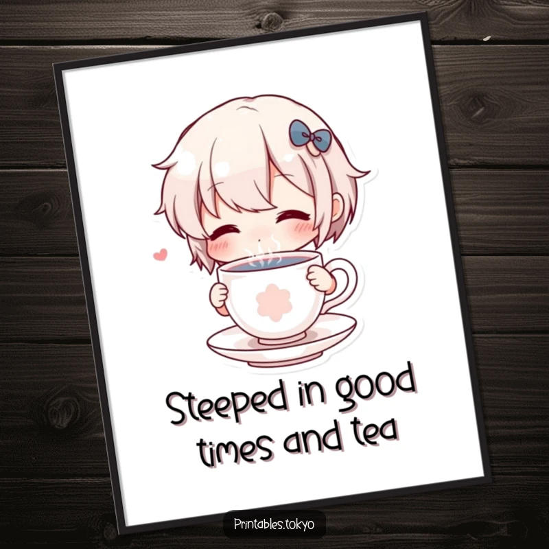 Funny Free Printable Wall Art showing a character leisurely sipping from a tiny teacup, exuding calm and humor.