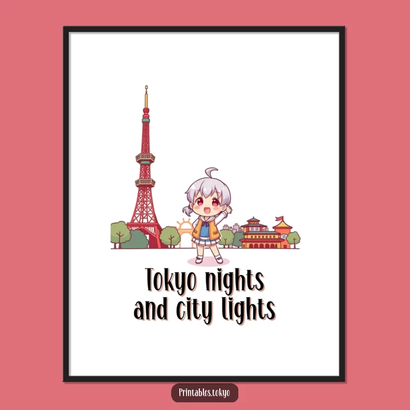 Free Printable Tokyo Tower Wall Art: Playful Character Pose - Funny Downloadable Decor!