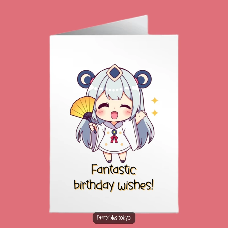 Free Printable Funny Birthday Card: Fan Waving Character - Exciting Downloadable