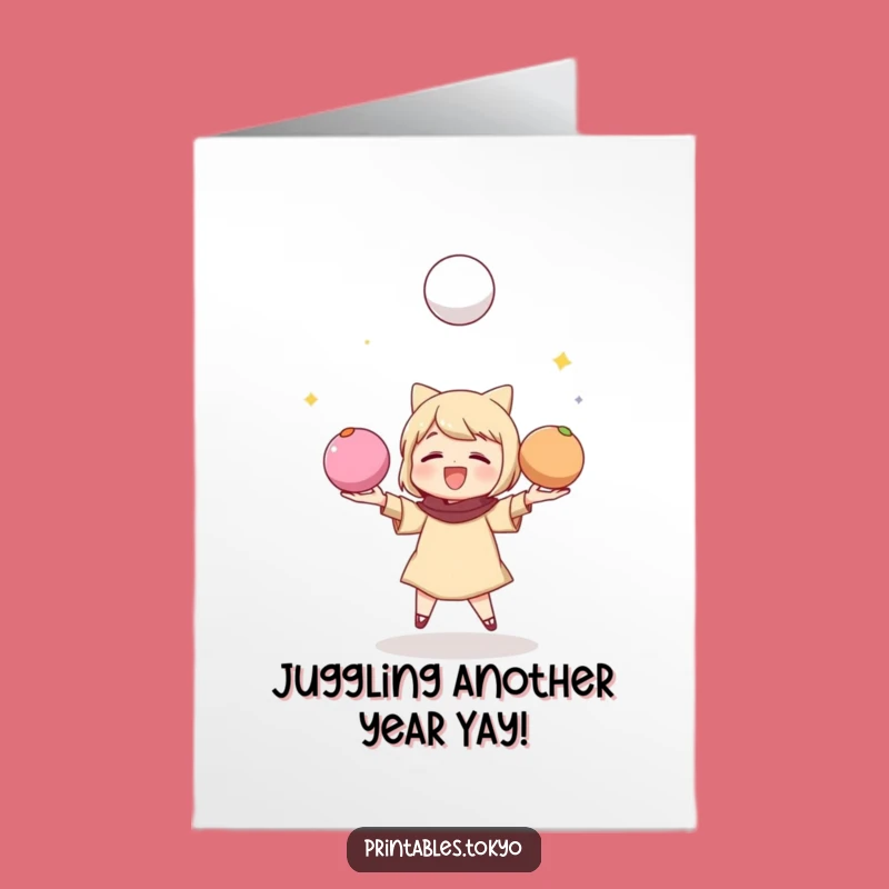 Free Printable Birthday Card: Mochi Juggler Fun - Playful Wishes Downloadable Gift