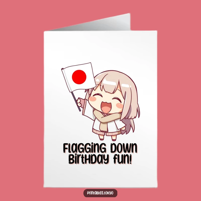 Free Printable Birthday Card: Waving Flag Character - Fun Downloadable Greeting Gift