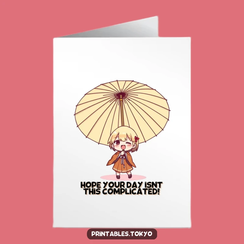 Free Printable Birthday Umbrella Card: Funny Japanese Humor Downloadable Gift for Him/Her