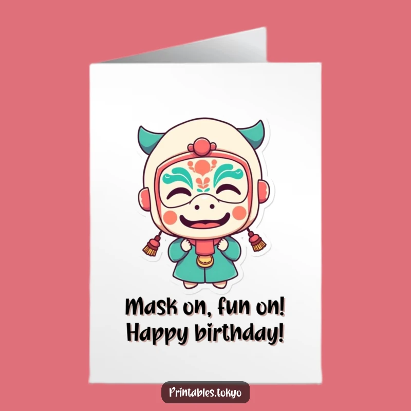 Free Printable Birthday Card: Masked Funny Face - Festive Wishes Downloadable Gift