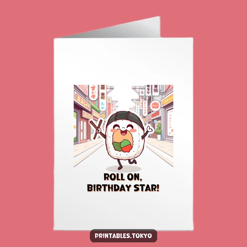 Free Printable Sushi Dancer Birthday Card: Funny Downloadable Japanese Food Gift