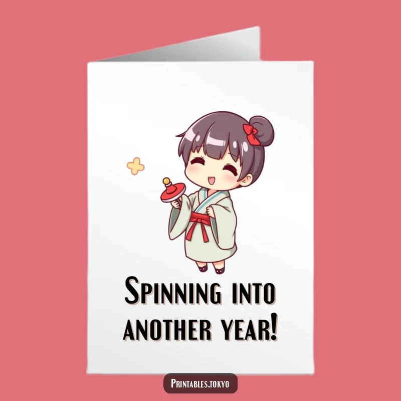 Free Printable Birthday Yukata Card: Funny Japanese Toy Downloadable Gift for Kids