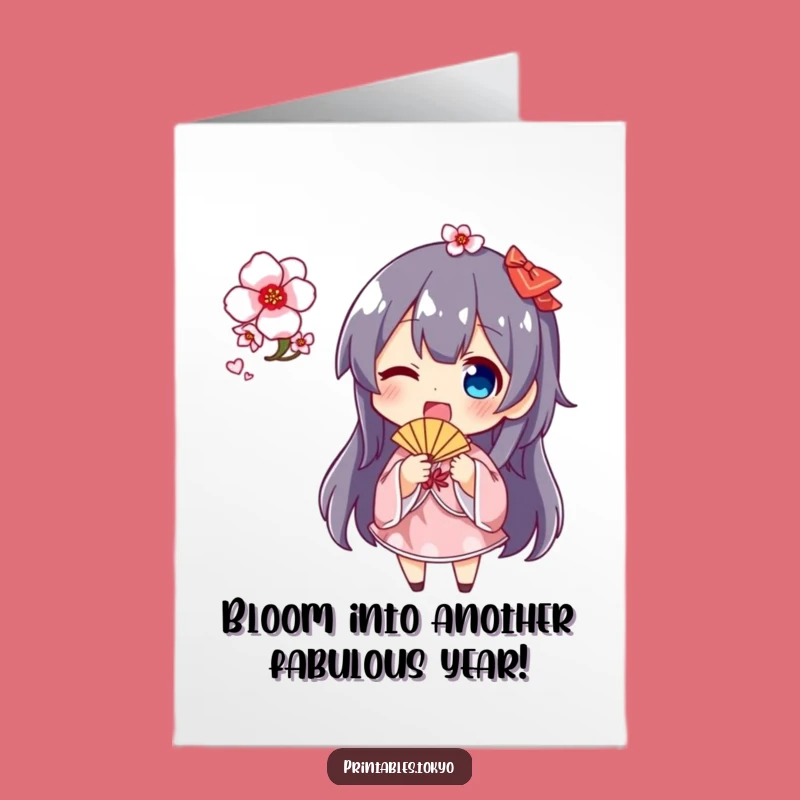 Waving Fan Blossom Birthday Card: Hilarious Free Printable for a Cheerful DIY Gift