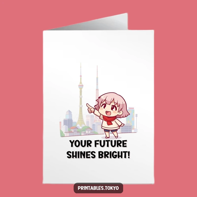 Free Printable Birthday Card: Tokyo Skyline Pointer, Funny Downloadable Gift for Travel Lovers