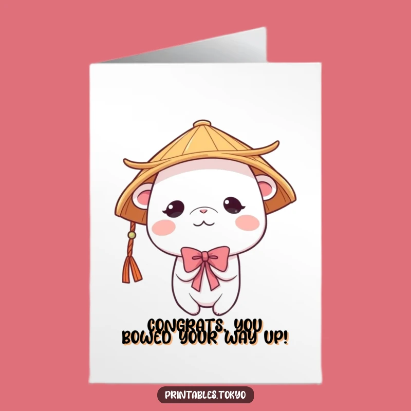 Free Printable Congrats Card: Shy Japanese Hat Creature - Humble & Heartfelt DIY Celebration!