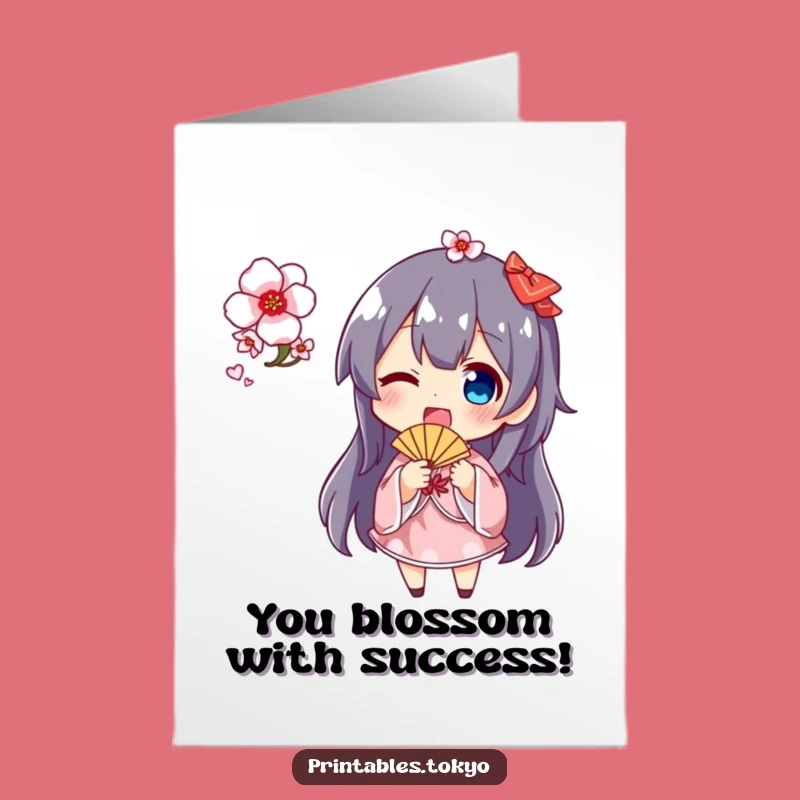 Excited Fan Blossom Congrats Card: Funny Free Printable for Instant Celebration Download