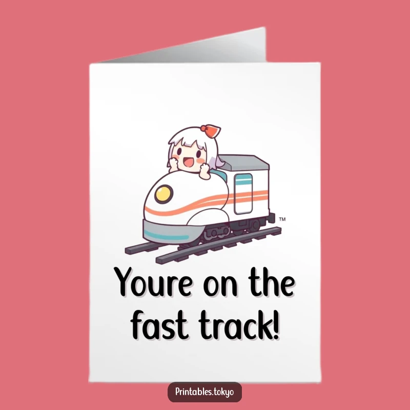 Free Printable Bullet Train Congrats Card: Cute Character Speeds to Victory!