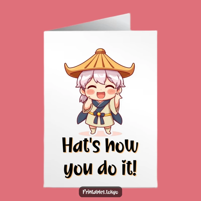 Free Printable Congrats Card: Funny Pose Character Celebrates Your Win!