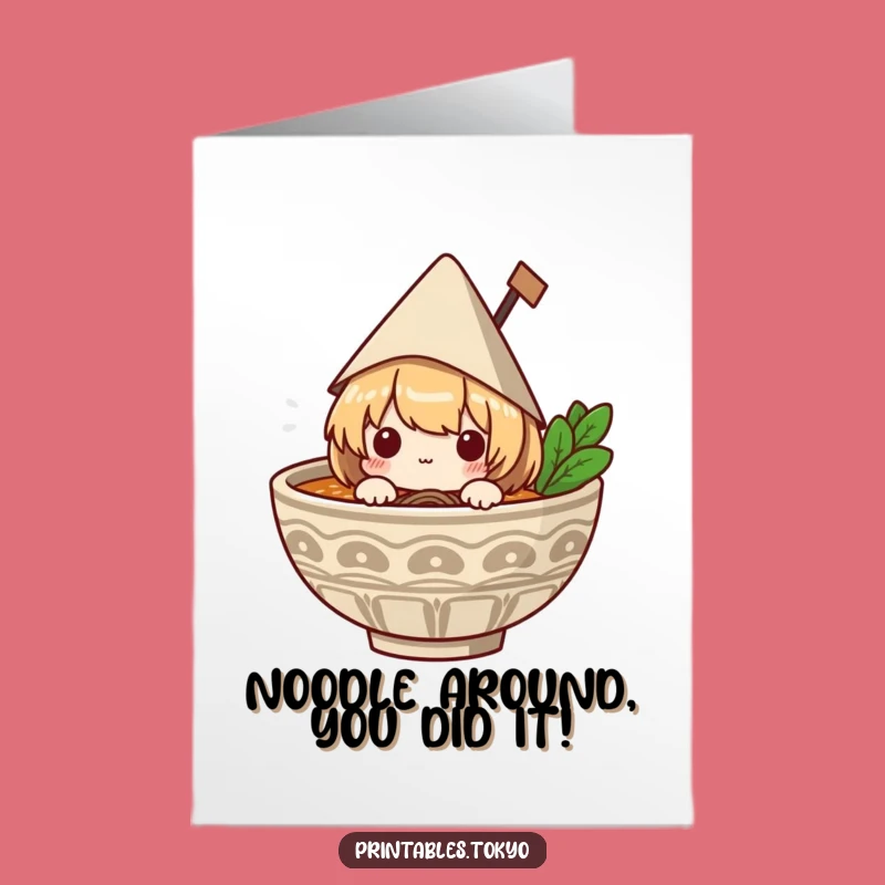 Free Printable Congrats Card: Funny Ramen Hat Character - Downloadable Celebration Gift