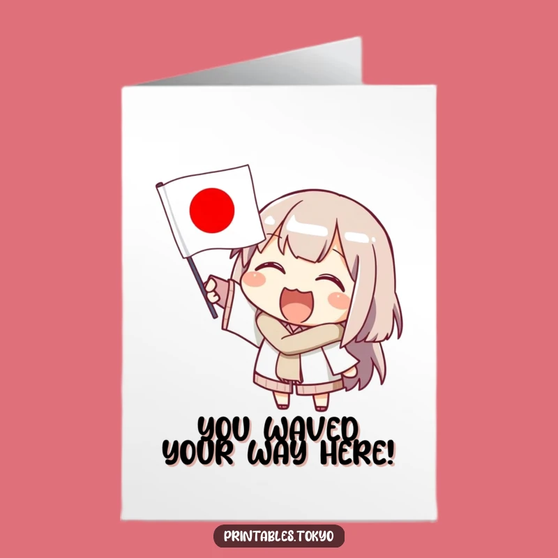 Free Printable Congrats Card: Waving Flag Character - Enthusiastic Downloadable Gift