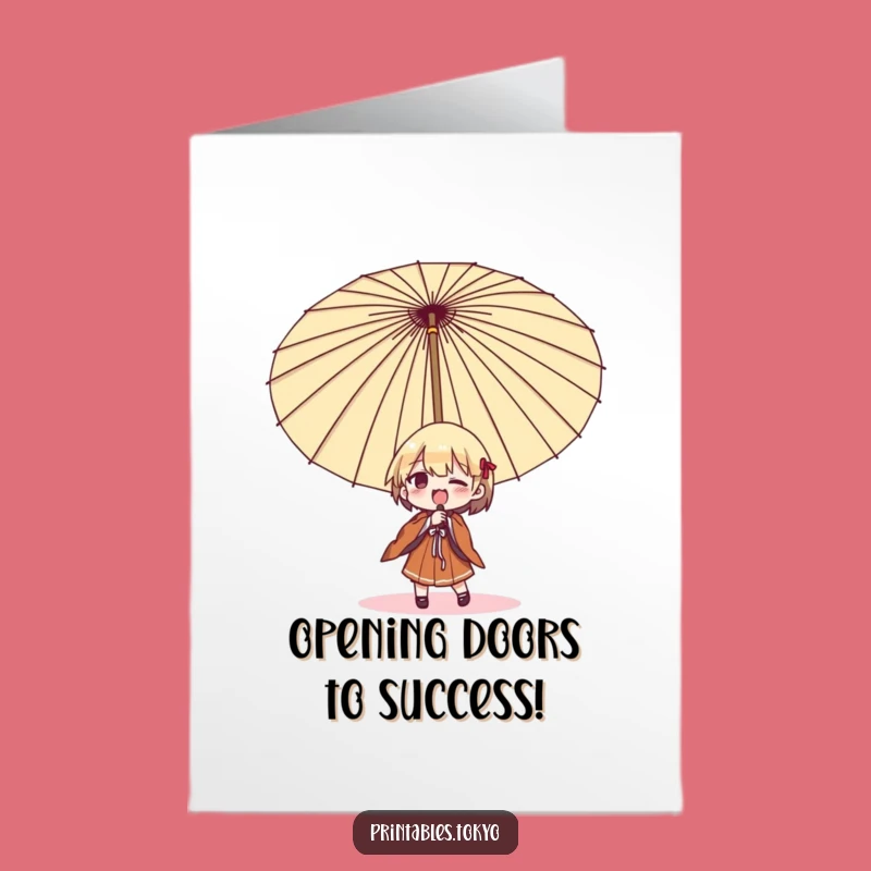 Free Printable Congrats Umbrella Card: Funny Japanese Humor Downloadable for Success