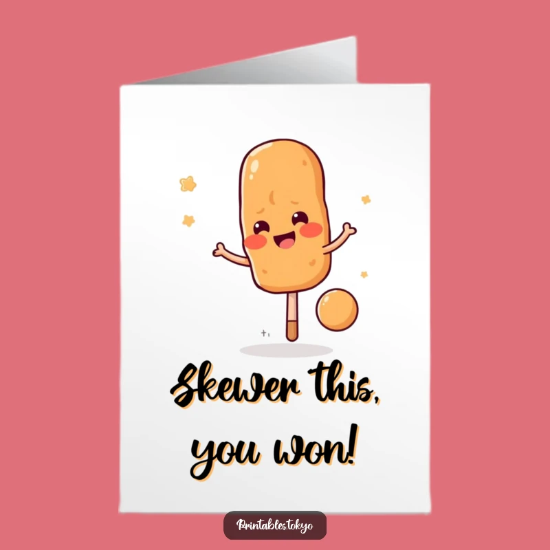 Free Printable Yakitori Congrats Card: Funny Bouncing Skewer, Downloadable Celebration Gift