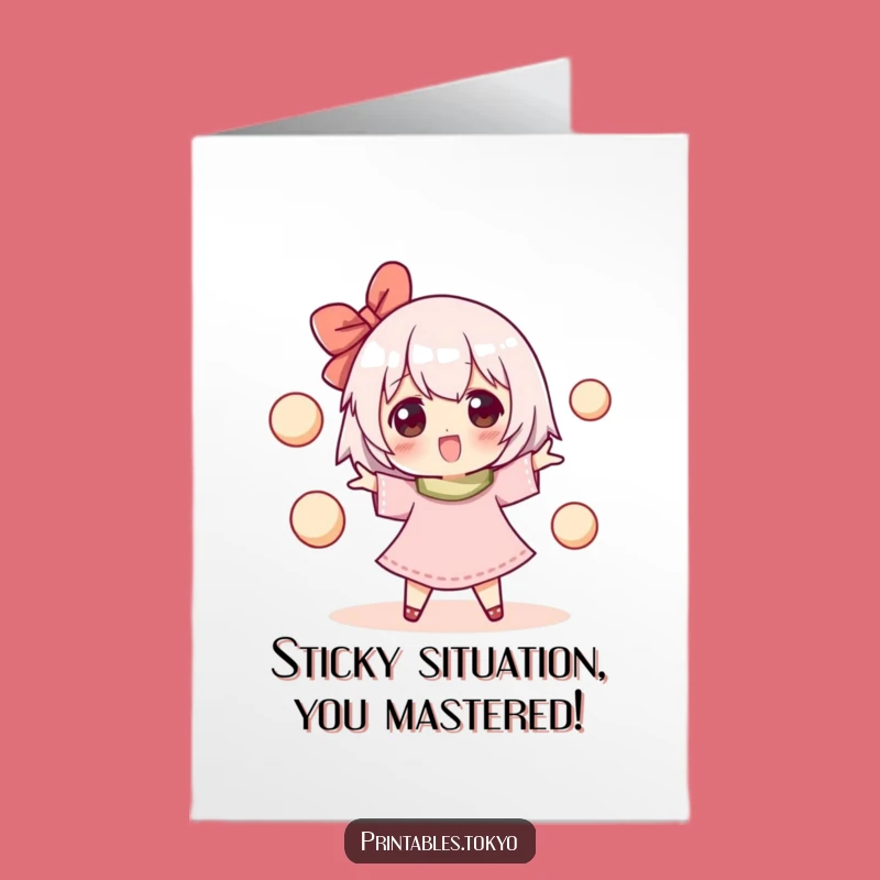 Free Printable Congrats Card: Mochi Juggling Character - Joyful Downloadable Gift