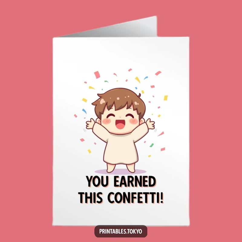 Free Printable Congrats Card: Joyful Confetti Character Funny Downloadable
