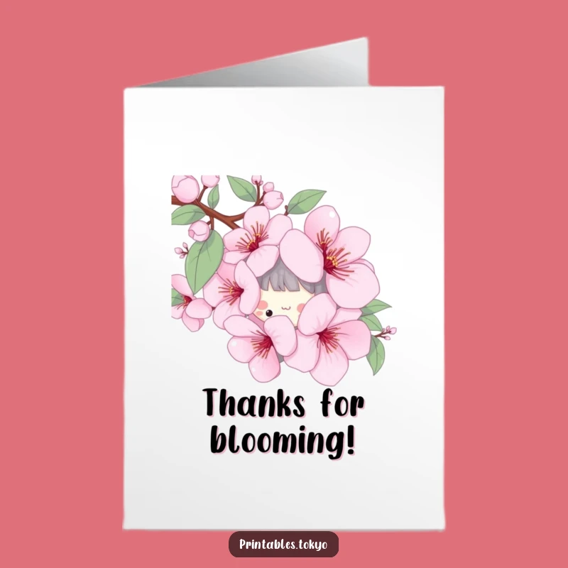 Free Printable Thank You Card: Cherry Blossom Peek Funny Downloadable