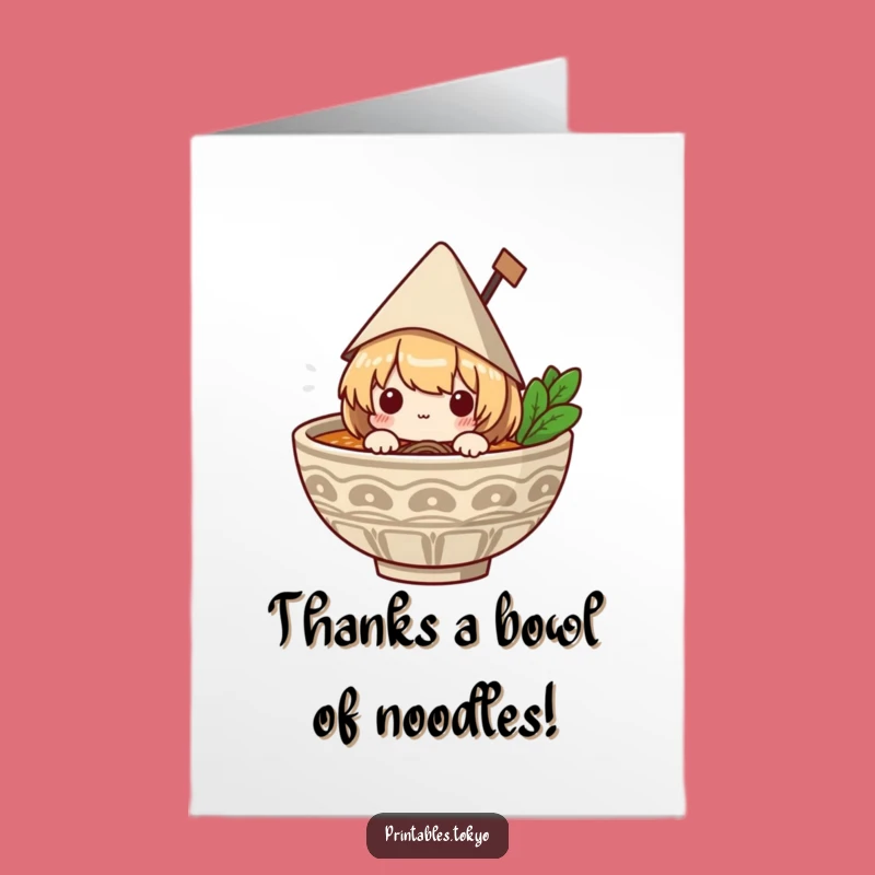 Free Printable Thank You Card: Cute Ramen Hat Character - Downloadable Gratitude Gift