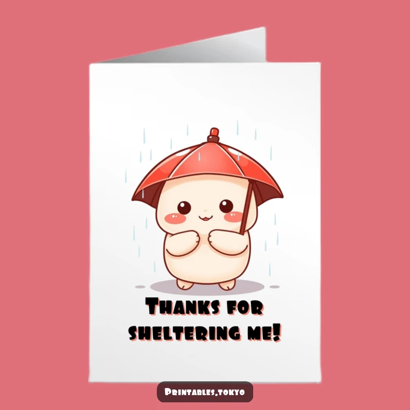 Free Printable Thank You Card: Dumpling Umbrella Rain, Funny Downloadable