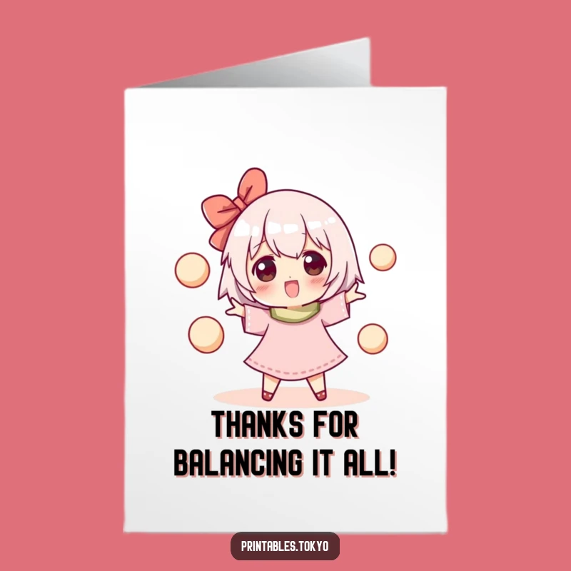 Free Printable Thank You Card: Mochi Juggling Character - Adorable Downloadable Gift