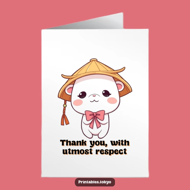 Free Printable Thank You Card: Shy Japanese Hat Creature - Gracious & Humble DIY Appreciation!