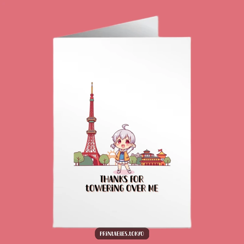 Free Printable Tokyo Tower Thank You Card: Character's Playful Pose - Send Gratitude!