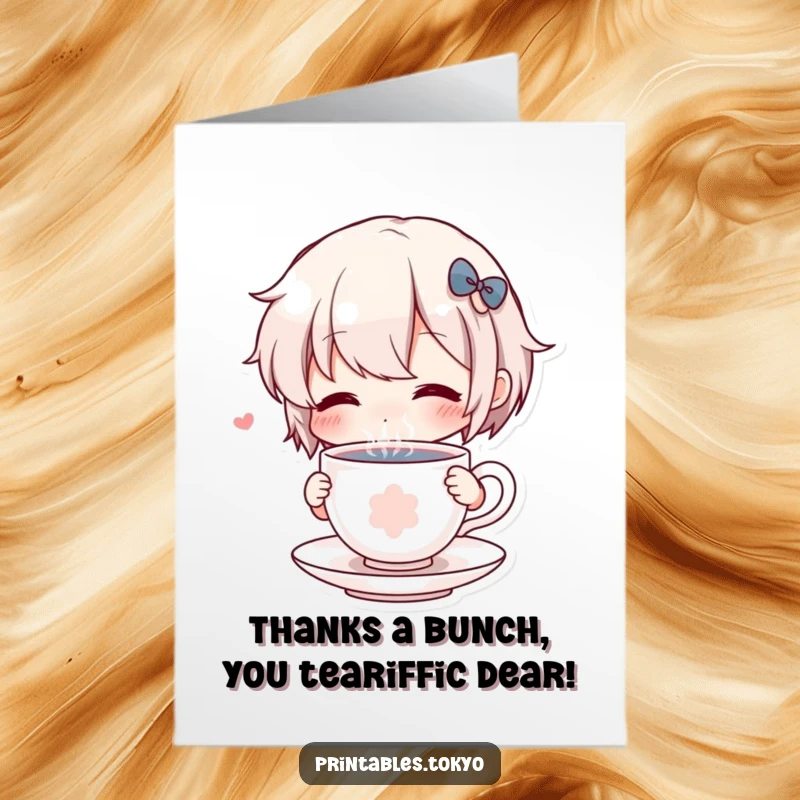 Funny Free Printable Thank You Card with a character sipping tea, offering a cute and humorous way to say thanks.