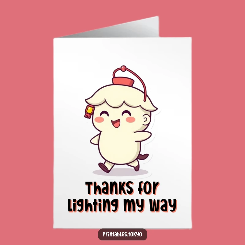 Free Printable Thank You Card: Cheerful Lantern Character Funny Downloadable Gift