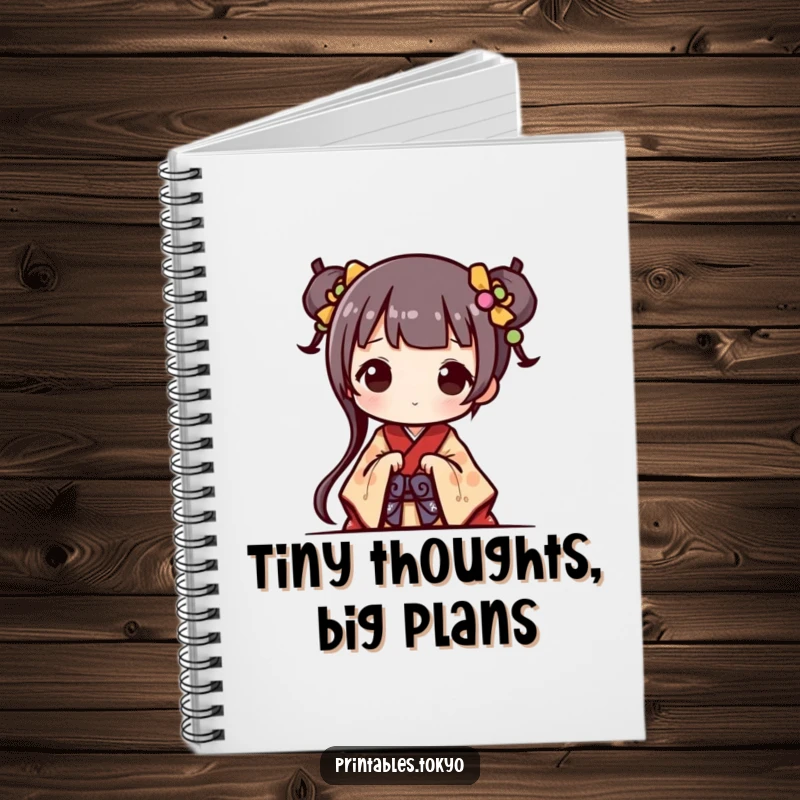 Funny Notebook: A cute character in a miniature kimono peeks out, perfect for note-taking with a dose of adorable humor.