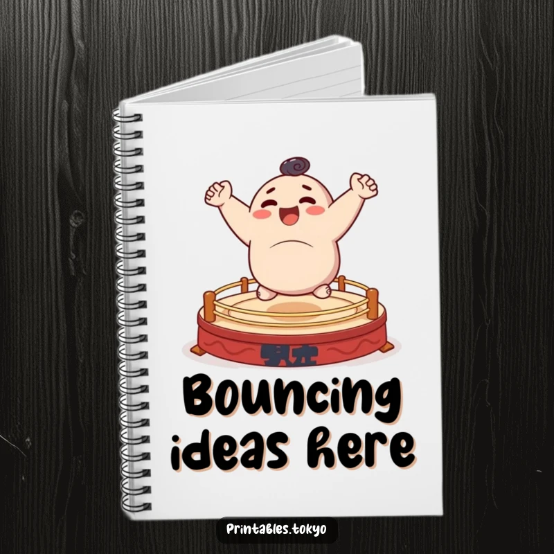 Funny notebook with a character happily bouncing on a small sumo ring, ideal for notes and sketches.