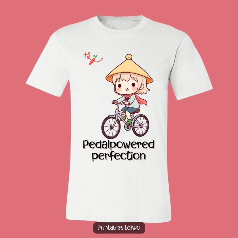 Funny Japanese Hat Cycling T-Shirt - Cute Character Bicycle Rider Tee