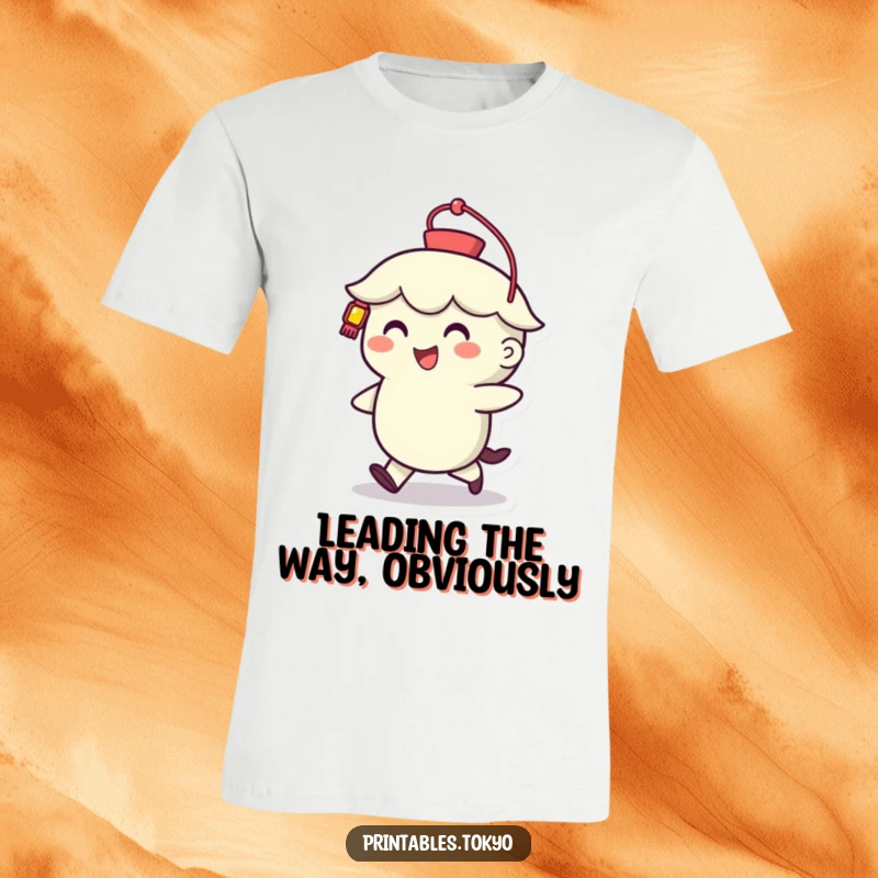 Funny T-Shirt: A happy character with a stylized lantern walks along, perfect for spreading cheer as a hilarious gift.