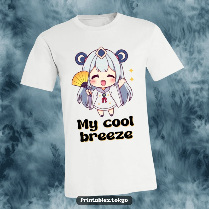 Funny T-Shirt: A character excitedly waves a small, colorful fan, embodying a spirit of vibrant celebration and pure joy.
