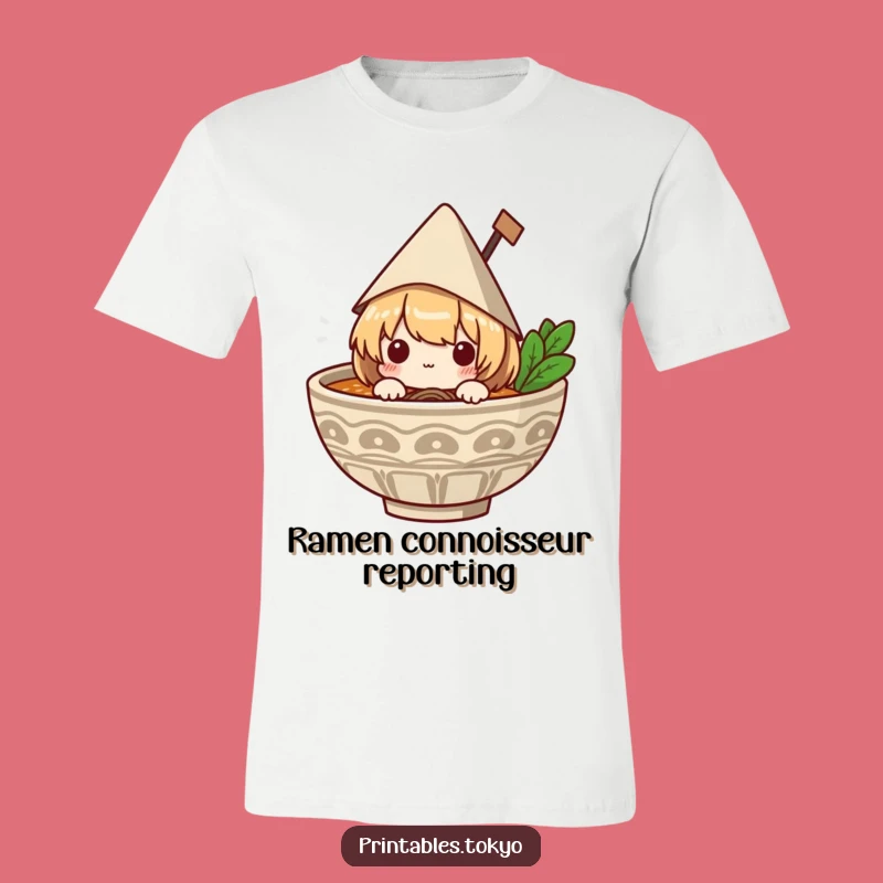 Funny Ramen Time T-Shirt: Cute Character Peeking from Bowl, Ideal Humorous Gift for Foodies