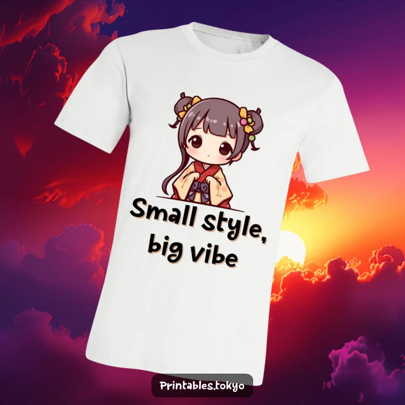 Funny T-Shirt: A cute character dressed in a miniature kimono peeks out, showcasing adorable charm and playful humor.